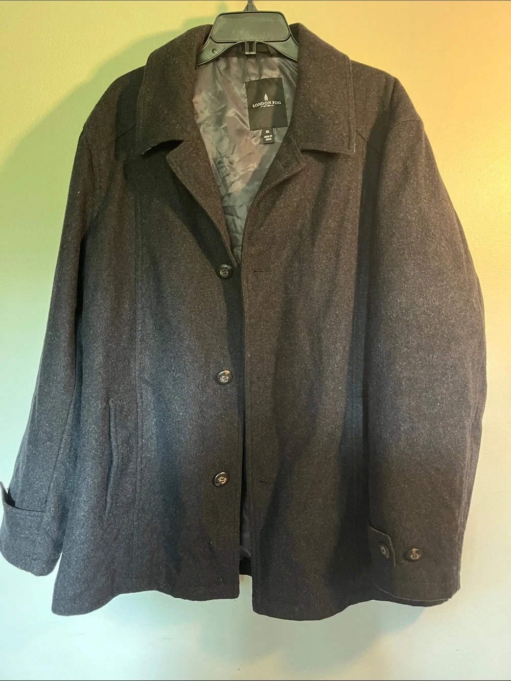 London Fog Black Wool Blend Button Front Coat